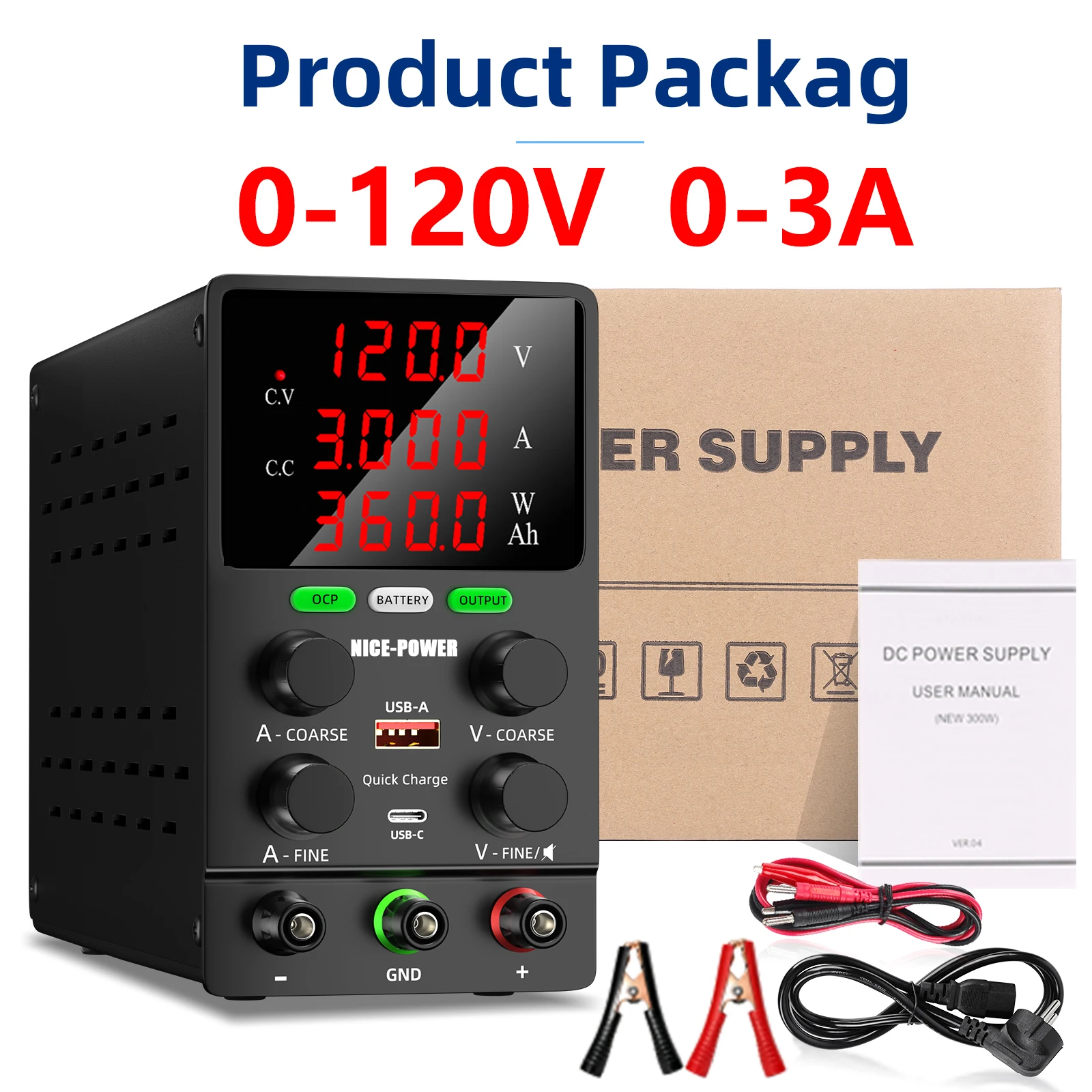 Professionele batterij opladen Lab DC voeding 30V 60V 120V Verstelbare Laboratorium OCP OUTPUT 12V 10A Oplader voor elektrische voertuigen 500w lettertype 12v voeding Omgekeerde