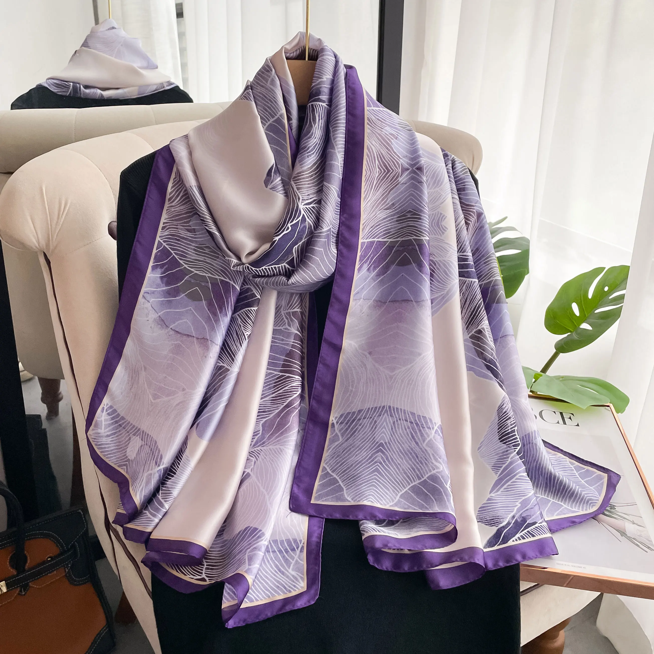 New luxury brand 180*90 cm 2024 silk scarf scarf womens shawl wrap spring hijab cloth Fonda scarf womens hijab beach shawl