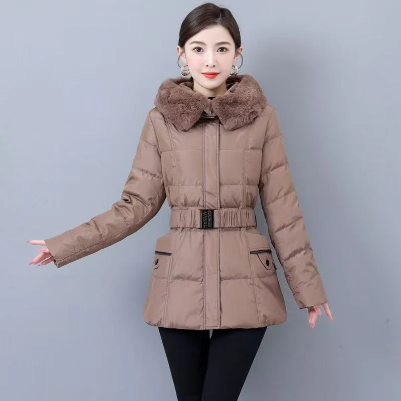 Removable Rex Rabbit Fur Collar 2024 Middle-aged And Elderly Mothers Down Coat Women Western Plus Size Winter Cotton-padded Coat