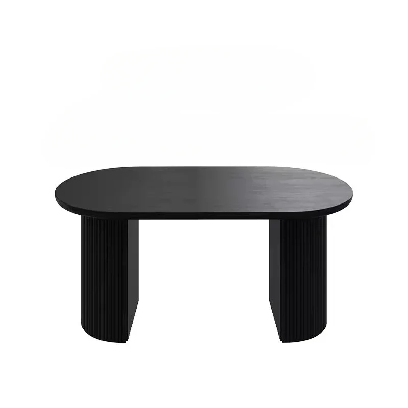 

LDBlack Solid Wood Dining Table Oval Arc Style Household French Style Mid-Ancient Dining Table