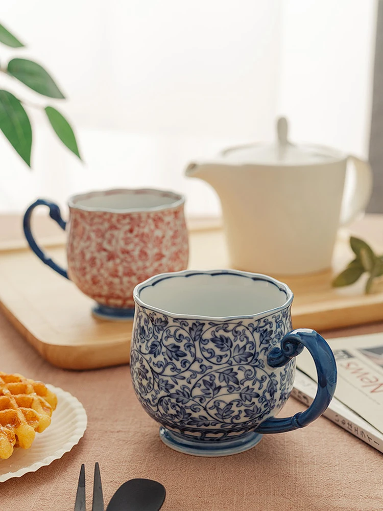 

Ceramic Coffee Mugs 270ml Made In Japan Handpainted Floral Blue Red Printed Cafe Shop Home Office Tea Water Drinkware