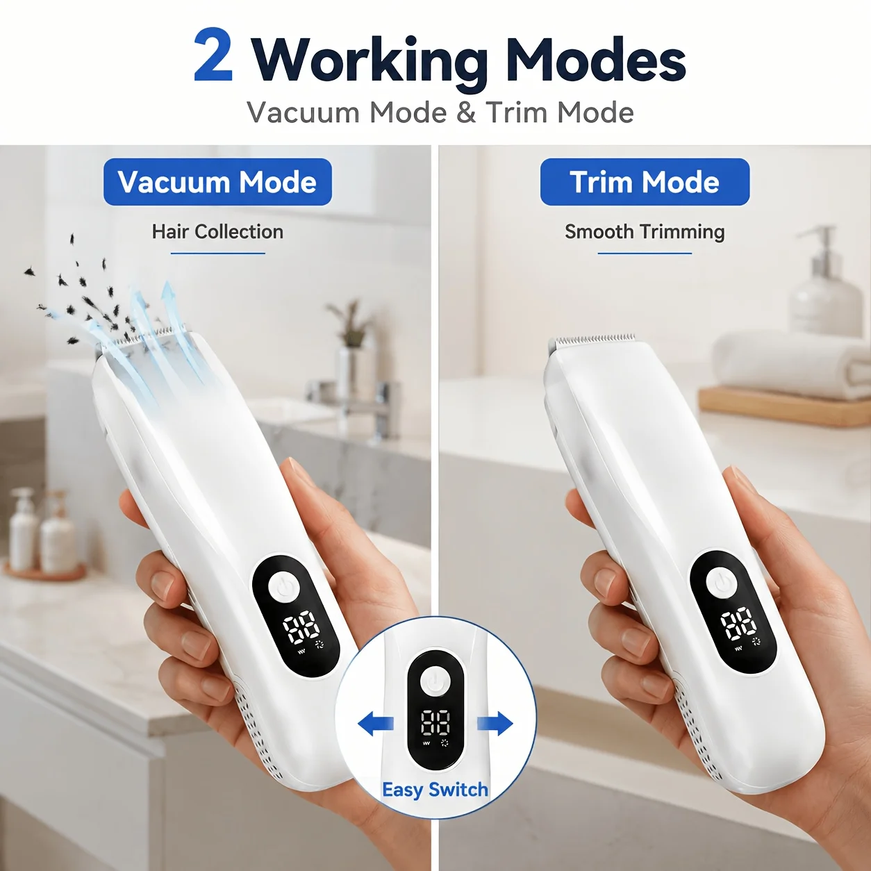 Vacuum Hair Clipper Electric Cordless Hair Trimmer 3 Speed Ceramic Blade Quiet Low Vibration LED Display for Men Adults Home Use view 3