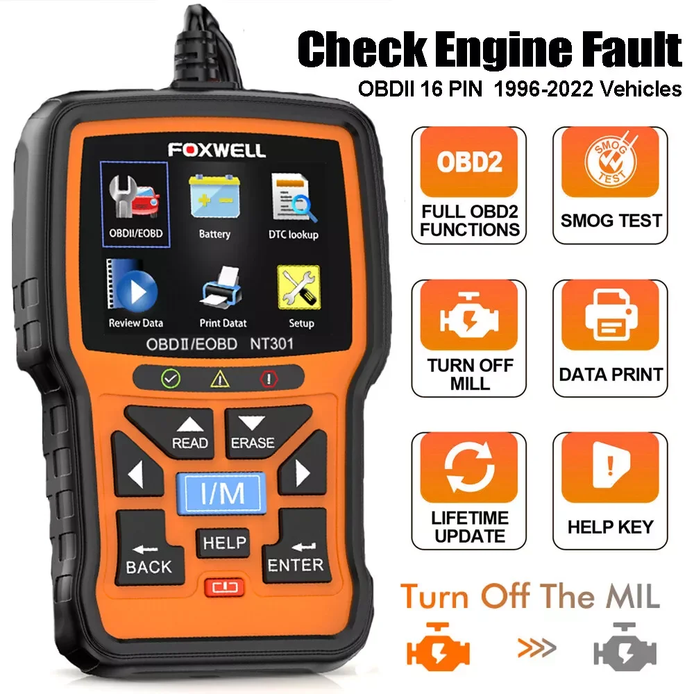 

FOXWELL NT301 Car Fault Code Reader Check Engine ODB2 OBD2 Automotive Scanner Diagnostic Reset Tool OBD2 Scanner