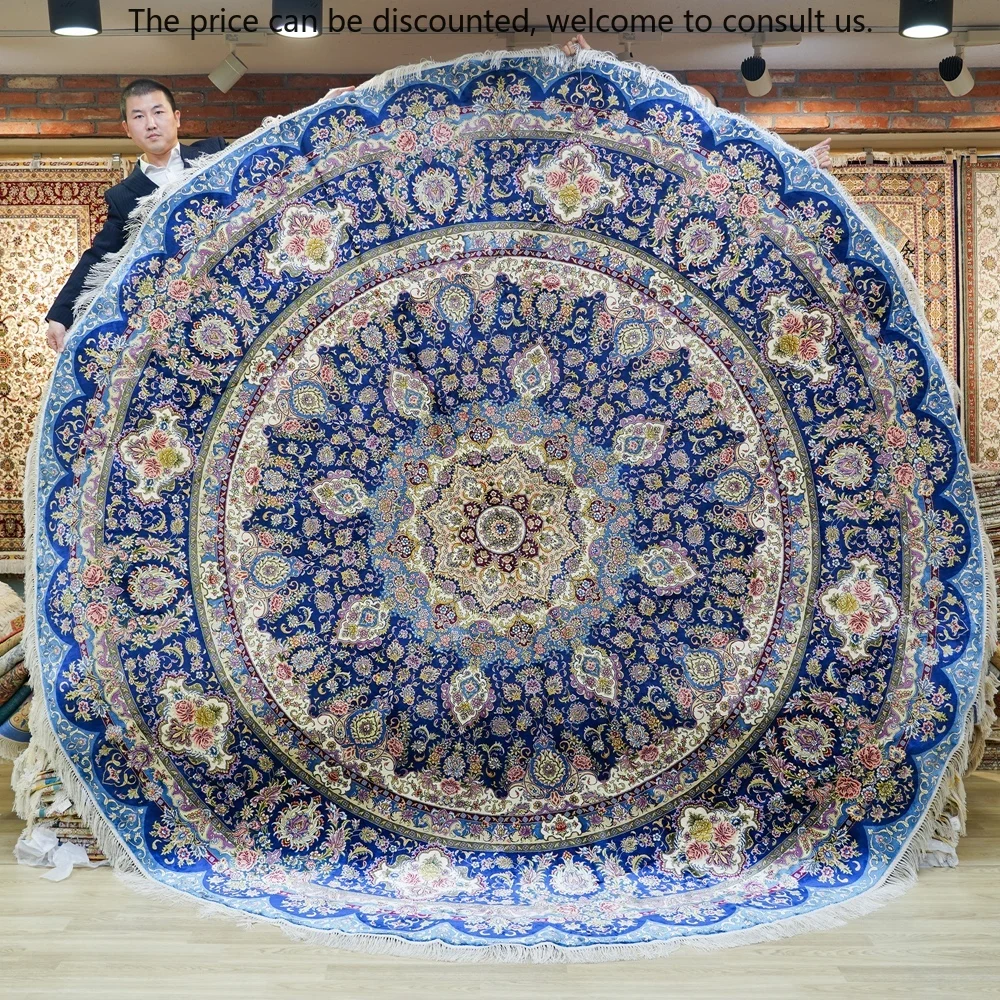 

305x305cm Big Persian Style Round Shape Floral Pure Hand Knotted Silk Carpet
