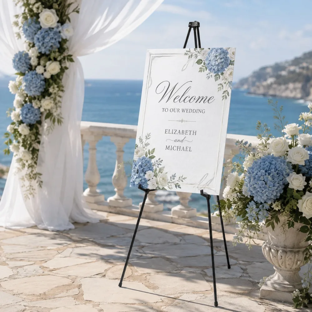 Modern Wedding Welcome Board Stand 66 Inch, White Black Folding Easel Display Stand for Ceremony Signs, Reception Decor, Seating Charts, Guest Boards, Engagement Party, Bridal Shower and Elegant Event Decoration 1PCS