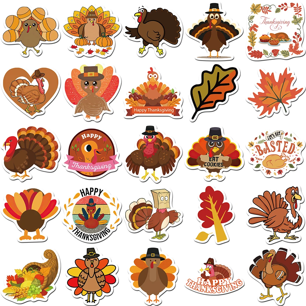 50 шт., наклейки на День Благодарения, мультяшные наклейки, кленовый лист, граффити, наклейки, сделай сам, чемодан, ноутбук, телефон, гитара