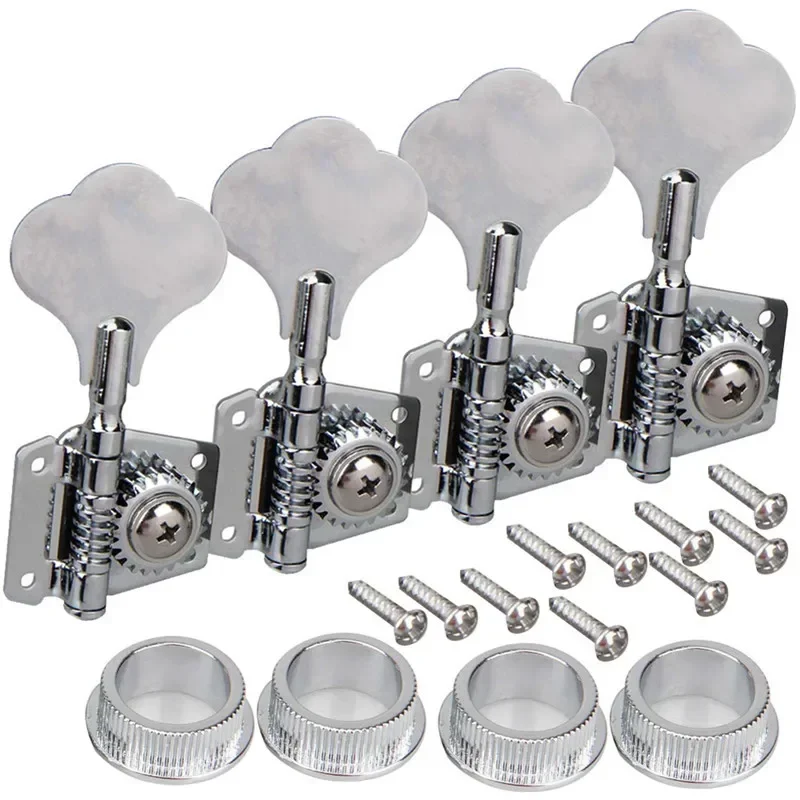 4pcs/set 4R Black Electric Bass Tuners Machine Heads Tuning Pegs Keys Set with Mounting Screws & Ferrules Guitar Parts