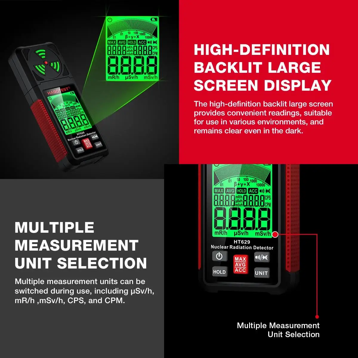 HABOTEST HT627 EMF Meter Professionelle Elektromagnetische Feld Strahlung Detektor Handheld Tragbare Radio Frequenz Warn Meter – Detail 8