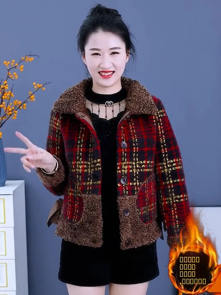 

Модный теплый женский топ Thiened Fce Jaet Mommy Sle на осень-зиму с воротником, застежкой на пуговицы и длинными рукавами в клетку...