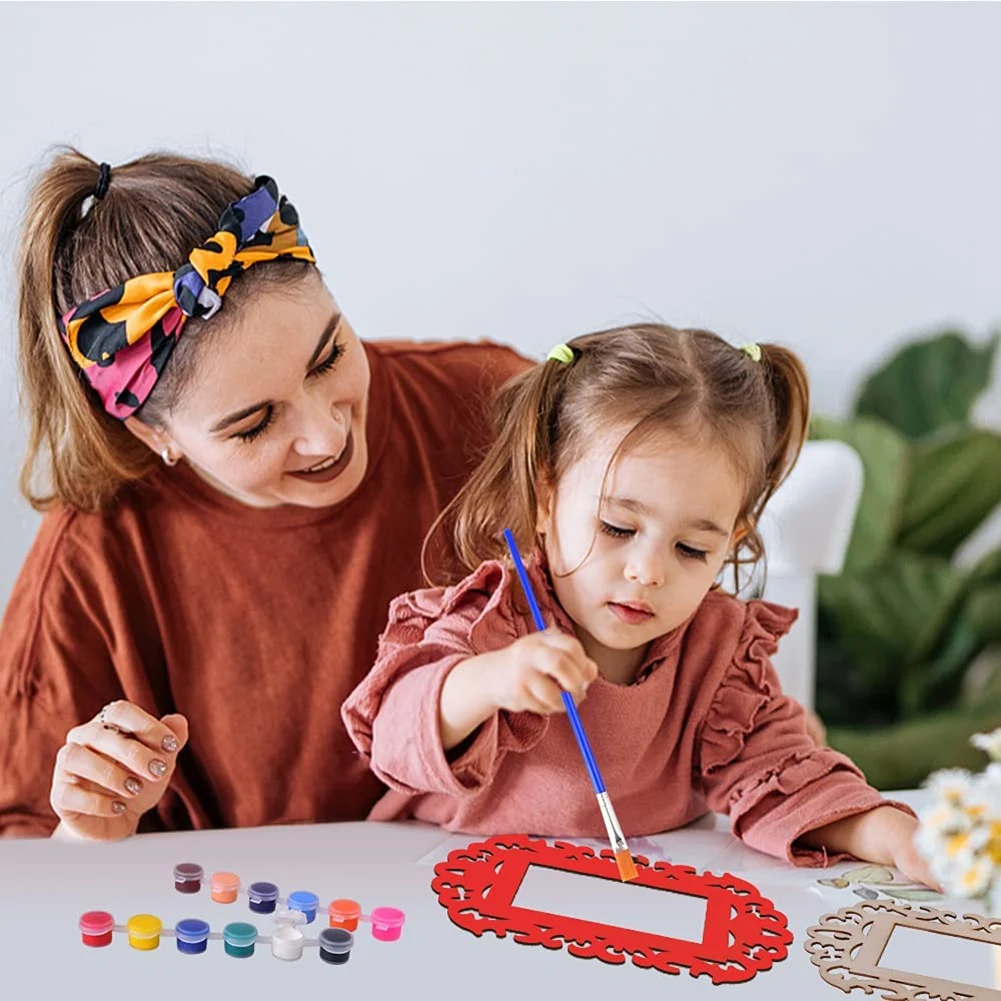 YLS-18 PCS Unfinished Blank Wooden Mini Picture Frames With Lanyard For Kids DIY Painting Display Photo Hanging Decoration