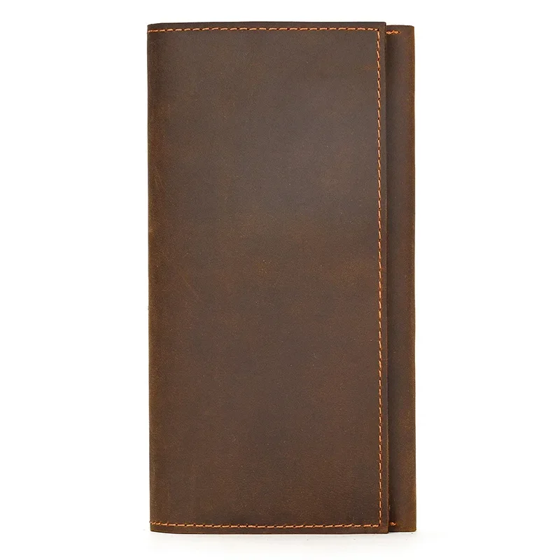 Crazy Horse Leather Long Wallet Two-fold Card Holder for Men Vintage Genuine Leather Clutch Wallet