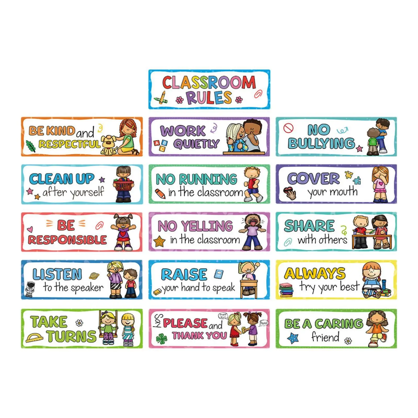 16x Set di poster educativi con regole per l'aula Grafici di buone abitudini e manichini per l'apprendimento della scuola elementare, decorazioni per la casa dell'asilo