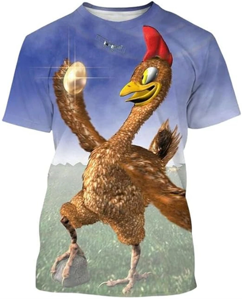 Fantazyjne męskie koszulki z krótkim rękawem z nadrukiem 3D z motywem koguta letnie śmieszne zwierzęce koszulki damskie z okrągłym dekoltem w stylu Harajuku — zdjęcie 5