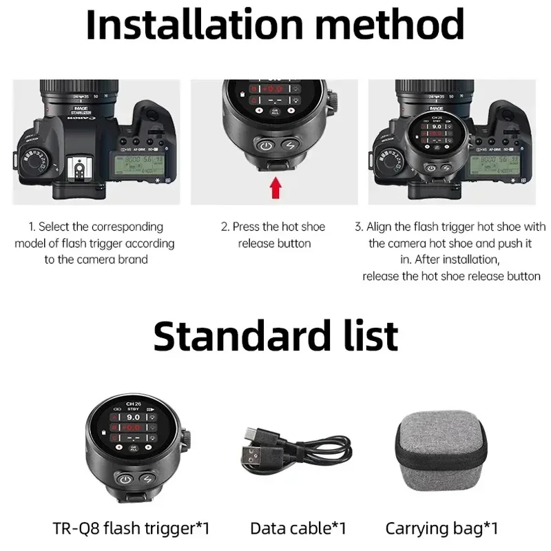 JINBEI TR-Q8 TTL HSS Wireless Flash Trigger Touch Screen Transmitter Speedlite Studio Flash Fast Charge for Canon Sony Fuji