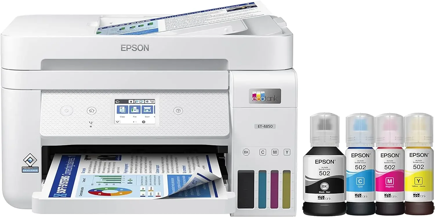 For EcoTank ET-4850 Wireless All-in-One Cartridge-Free Supertank Printer with Scanner, Copier, Fax, ADF and Ethernet