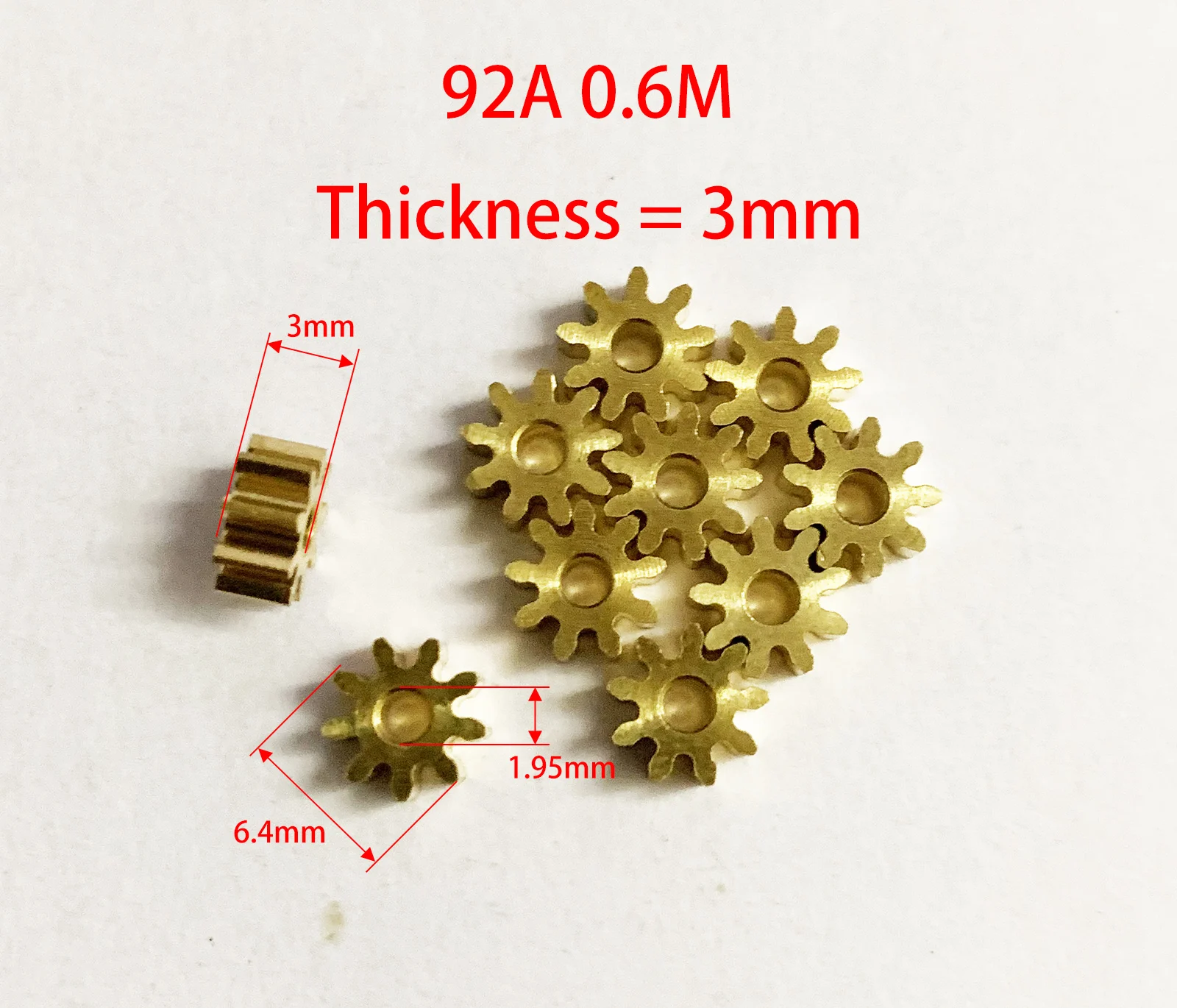 92A 0.6M Brass Pinion 0.6 Modulus 9 Teeth Holes 1.98mm Tooth Thickness 6mm Copper Gear Small Modulus Gears