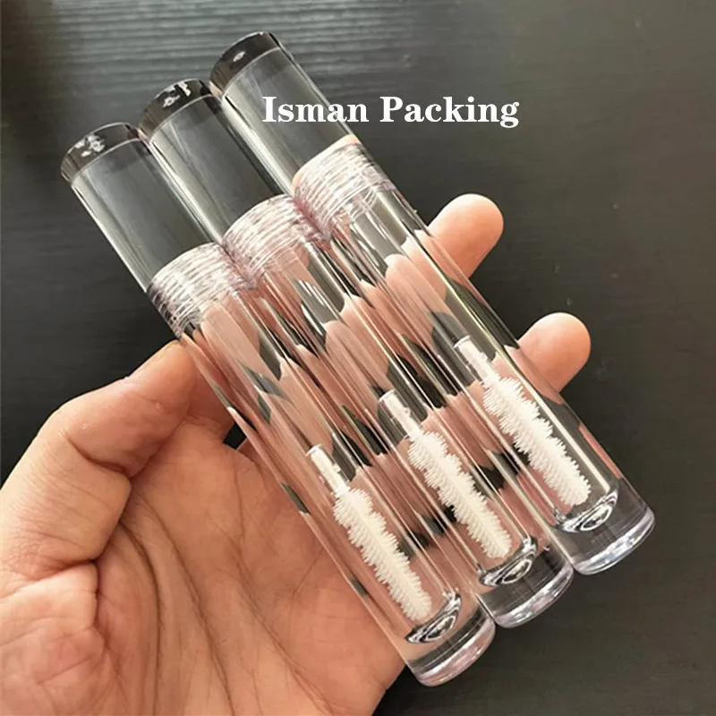 

50Pcs Hot Cylinder Clear Crystal 5ml Mascara Tube Packaging Refillable Eyelash Serum Empty Bottle With Wands Brush