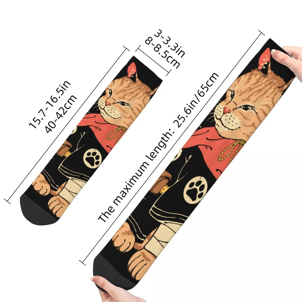 Funny Crazy Sock for Men Samurai Cat Hip Hop Vintage Happy Quality Pattern Printed Boys Crew Sock Novelty Gift