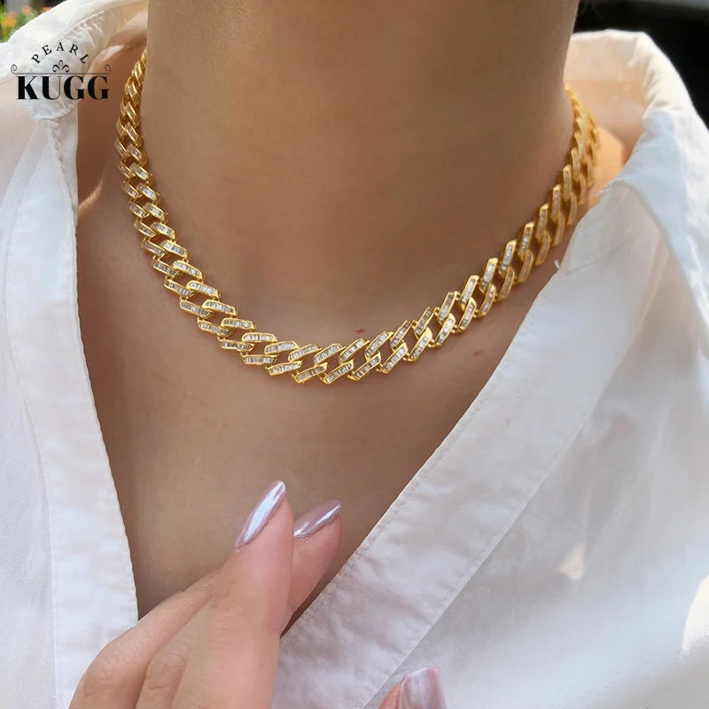 KUGG 100% collar de oro blanco/amarillo de 18 quilates estilo cadena de lujo 6,60 quilates collar de diamantes naturales reales para mujer joyería fina
