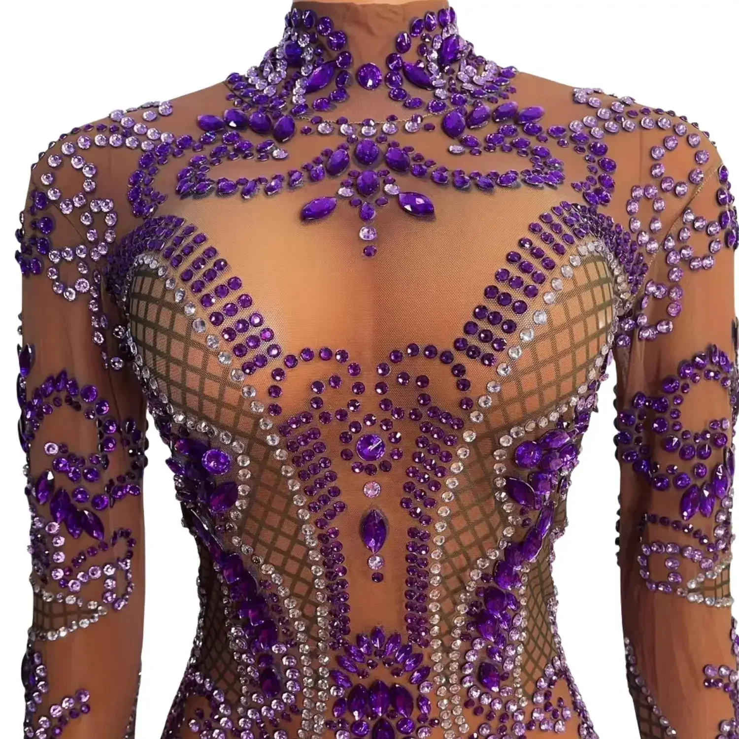 女性のための短い紫色のタッセル付きのきらびやかなドレス,セクシーなイブニングドレス,誕生日パーティー,ダイヤモンドショー,写真撮影