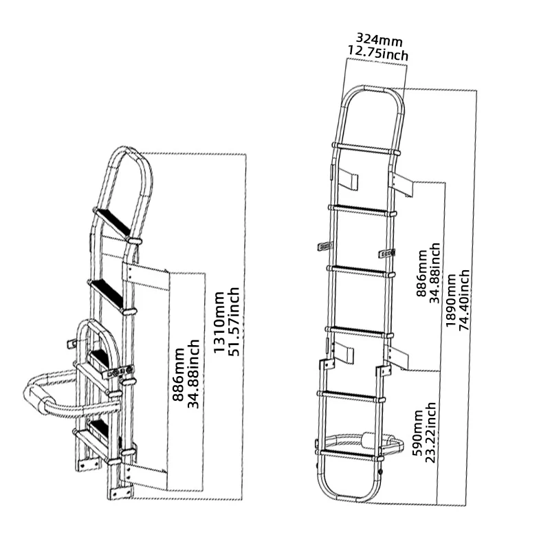 Liga de alumínio RV Escada Traseira, Multi-purpose, Folding, Outdoor, Anti-Skid Montagem, Adequado para Caravana