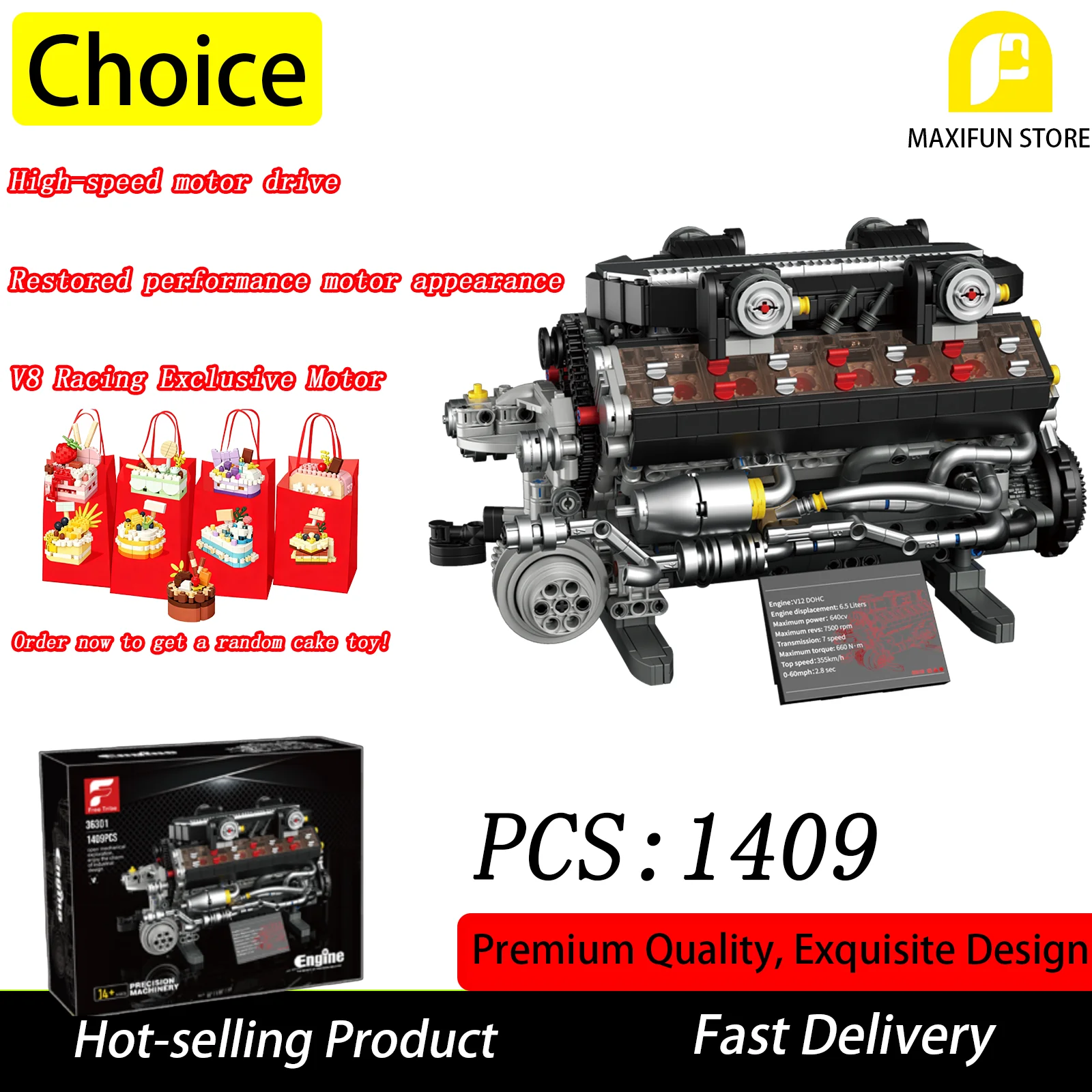 

MOC 1409 шт. строительные блоки с двигателем V8, модель двигателя, настольная декоративная игрушка для взрослых, детский подарок, Рождественский подарок