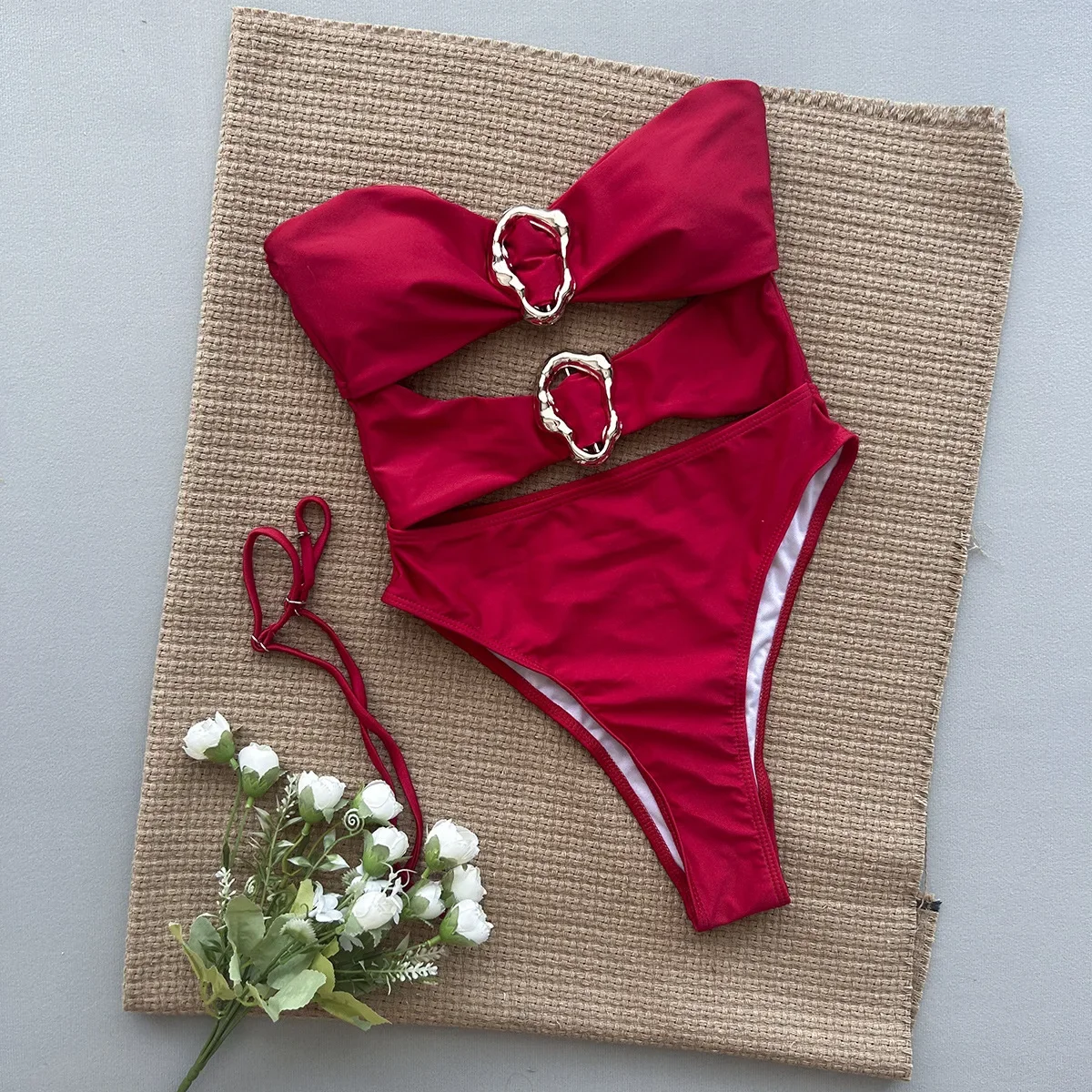 Merloly 2024 nuevo traje de baño Bandeau de una pieza, traje de baño sólido para mujer, ropa de playa elegante Monokini