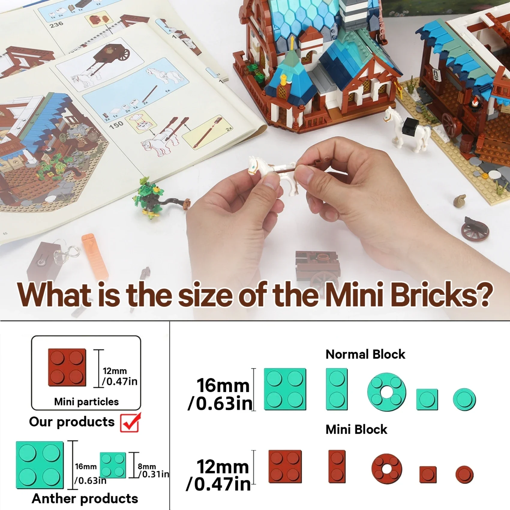 Station postale médiévale technique et maison de manoir, blocs de construction, modèle MOC, Kit d'architecture historique, ensemble pour cadeau d'anniversaire