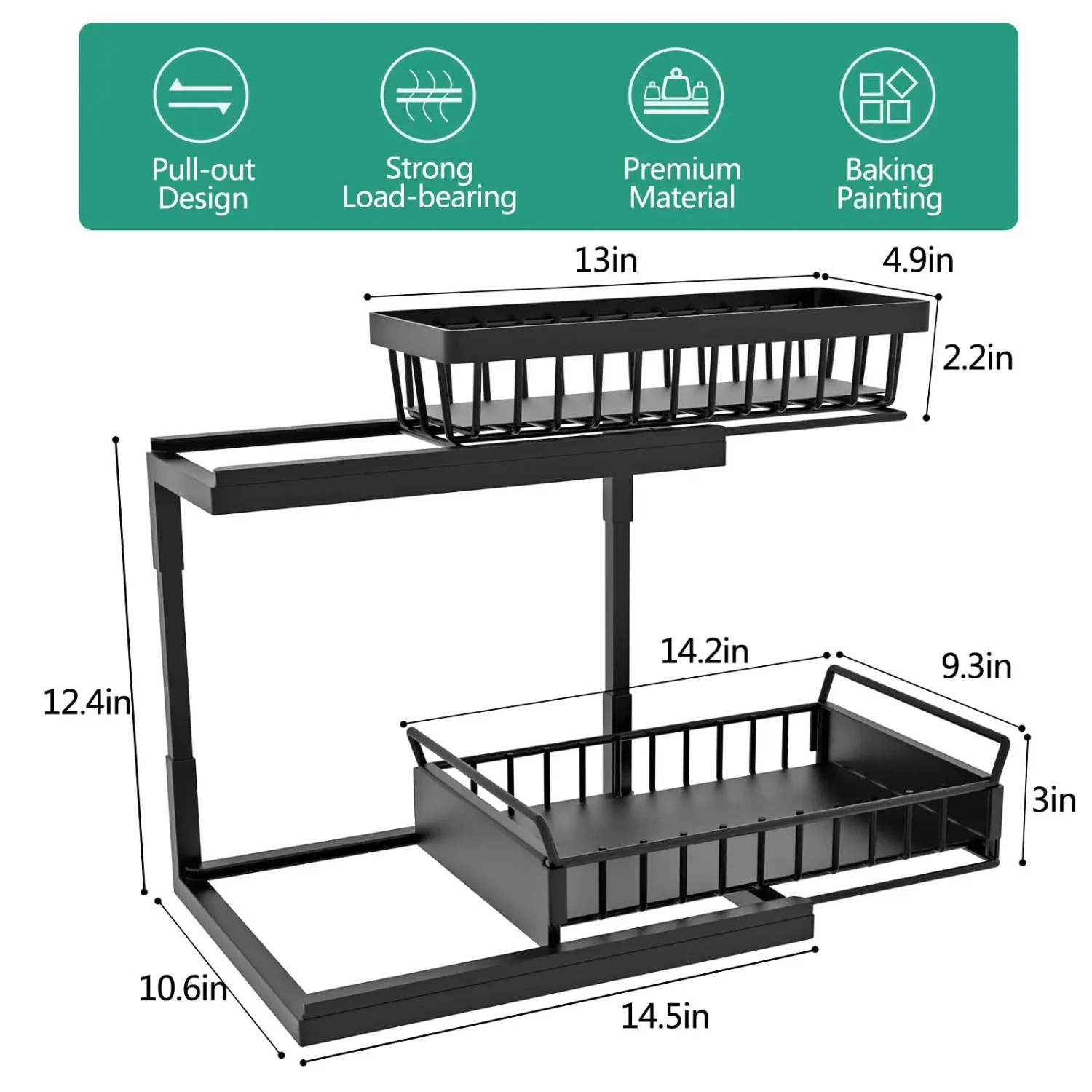 Two-Tiered Stylish Under Sink Organizer and Basket with Slide-Out Shelf, Multi-Purpose Pull-Out Drawer Cabinet - Space-Saving St