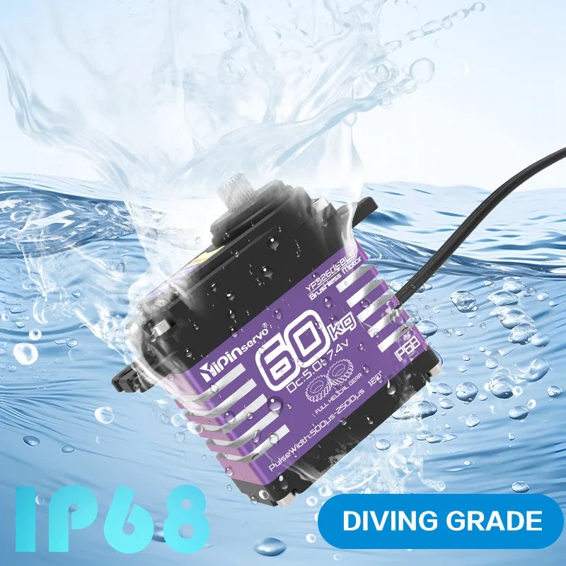 YiPinservo 60kg Brushless Motor IP68 Waterproof  Digital Servo RC High Torque All Metal Helical Gear For 1/8  1/10 RC Car Robots