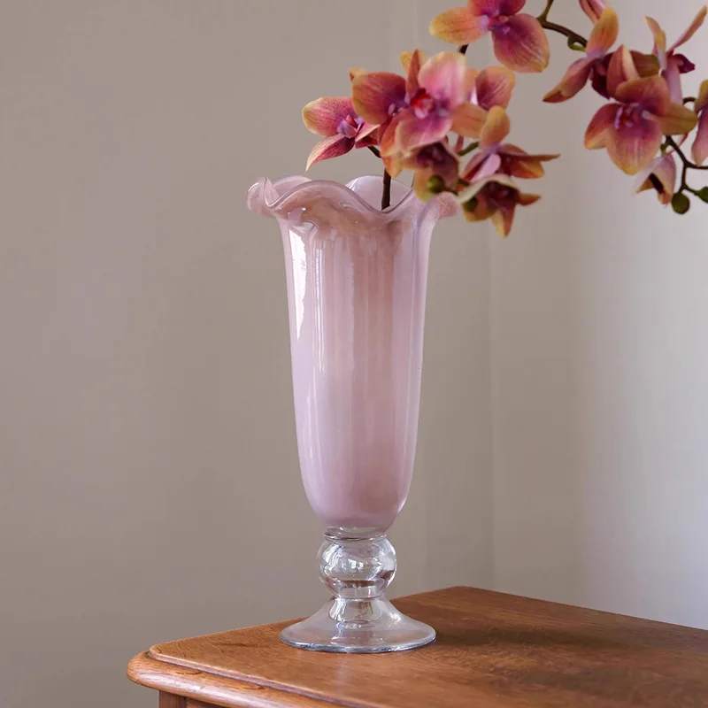 

Vase Art Design Sense of Small French Retro Atmosphere Sense Tall Pink Pearlescent Glass Vase Home Porch Ornaments