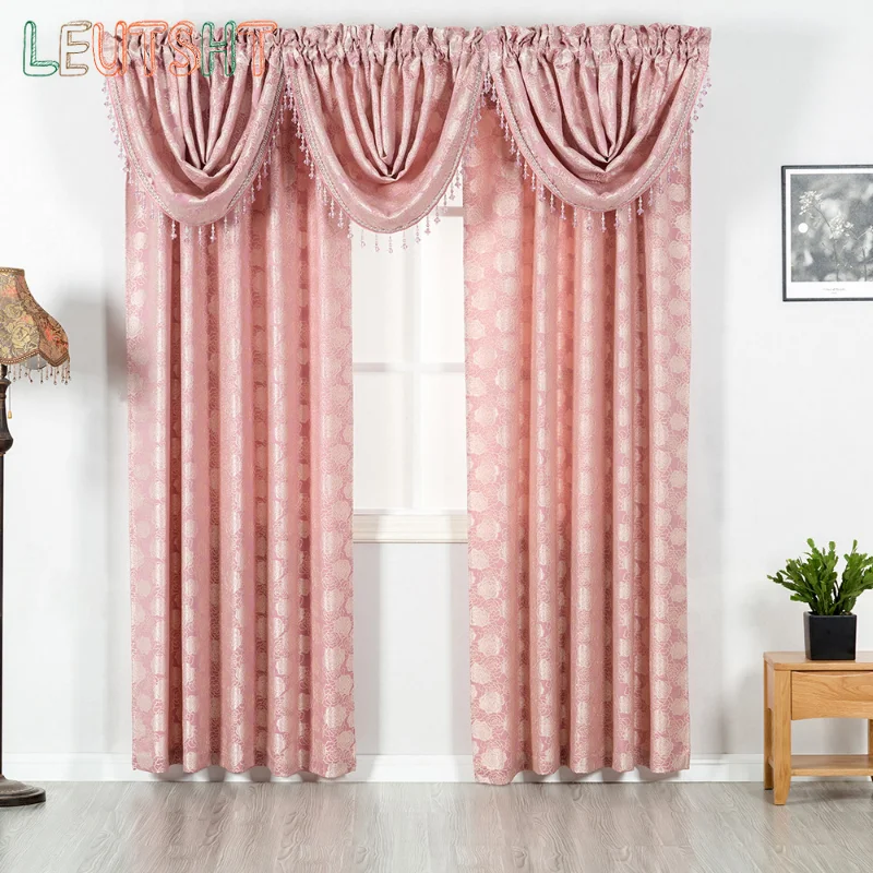 

Nordic Curtains for Living Dining Room Bedroom Pink Jacquard Window Home Decor Valance Customized Finished Products Room Decor