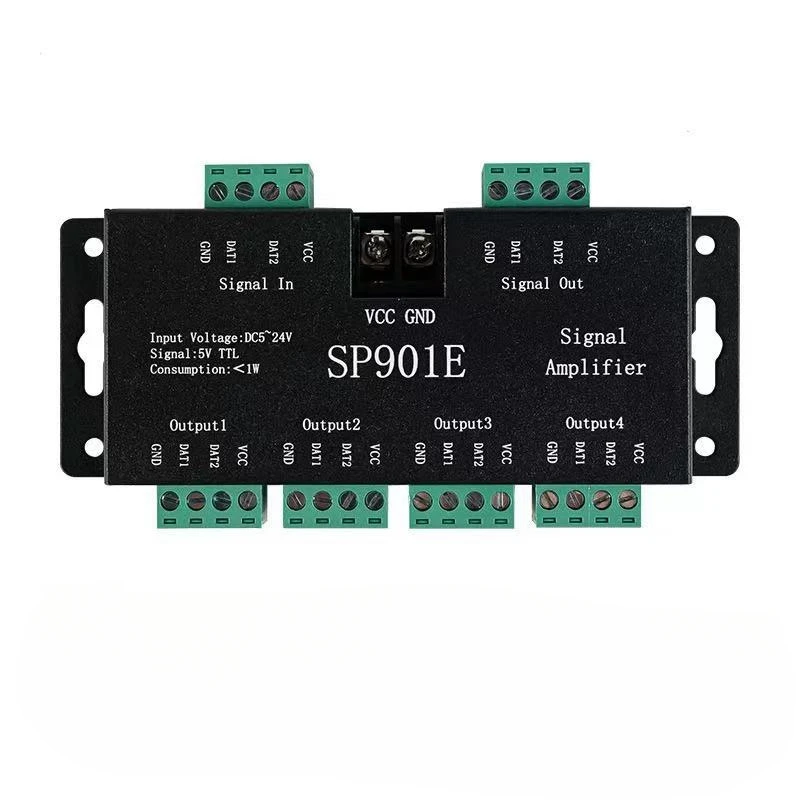 DC5V-24V SPI Signal Amplifier SP901E 4CH Group Amplifier for WS2812B WS2811 WS2815 6812 Addressable LED Pixel Strip Module Light