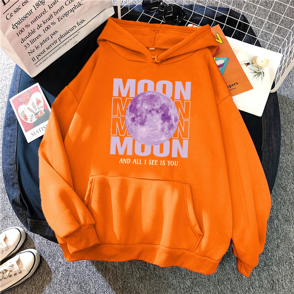 Purple Moon Creative Printed Hoody Women Hip Hop Creativity Hoodies Pocket Fleece Streetwear Fashion Casual Hoodie Unisex