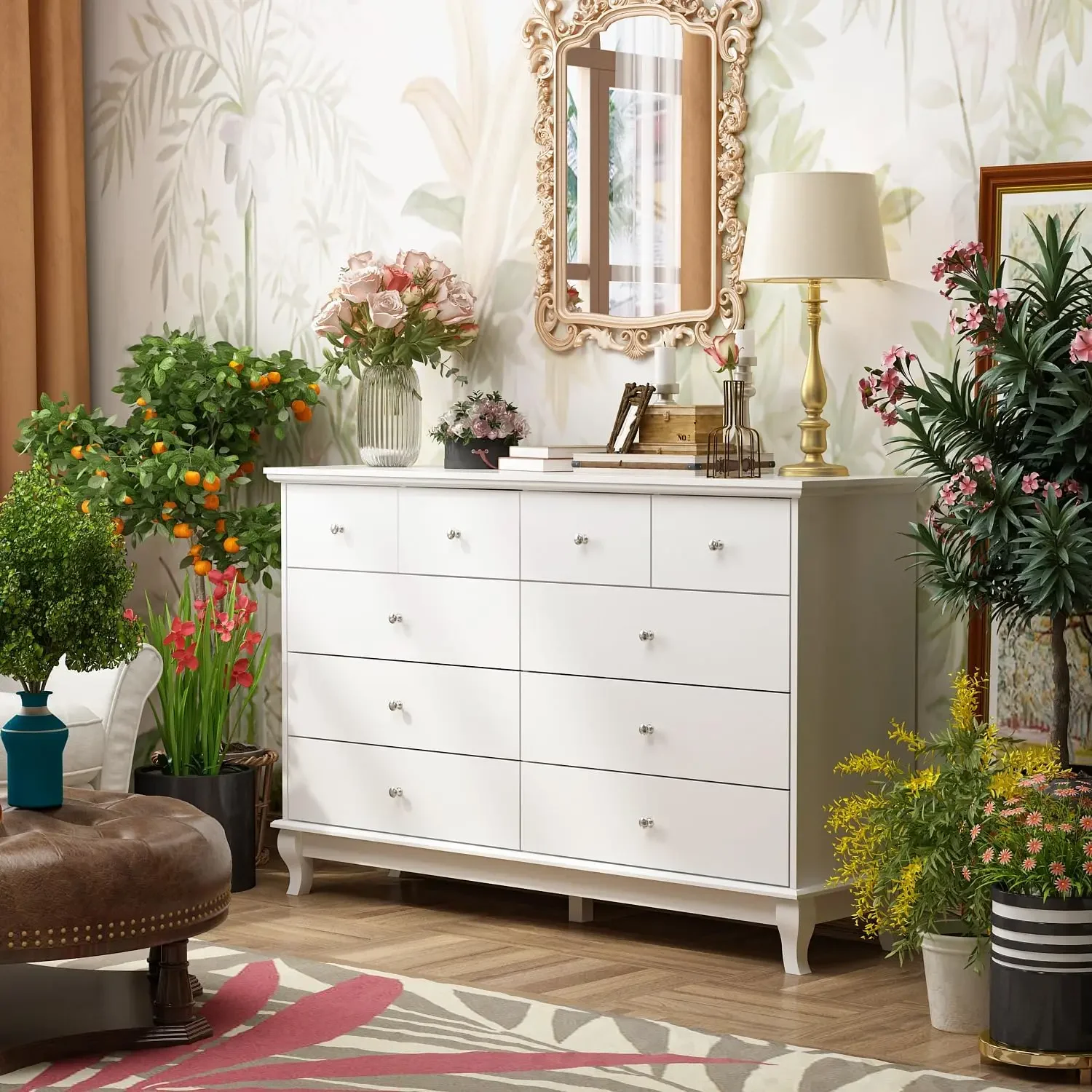 6/10 Drawer Double Dresser,with Wide Drawers and Metal Handles, Wood Storage Chest of Drawers for Closet Living Room, White