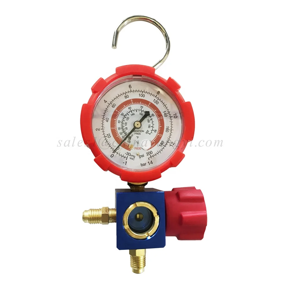 Air Conditioner Refrigerant Pressure Gauge R600 R410A R32 R134A R22 Single Manifold Gauge with Blue Yellow Red Charging Hose view 4