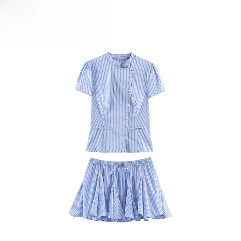 Women's Fashion Striped Color Block  Skirt Top Bottoms Set Autumn New Arrival Regular Length Seasons Versatile Casual Wear