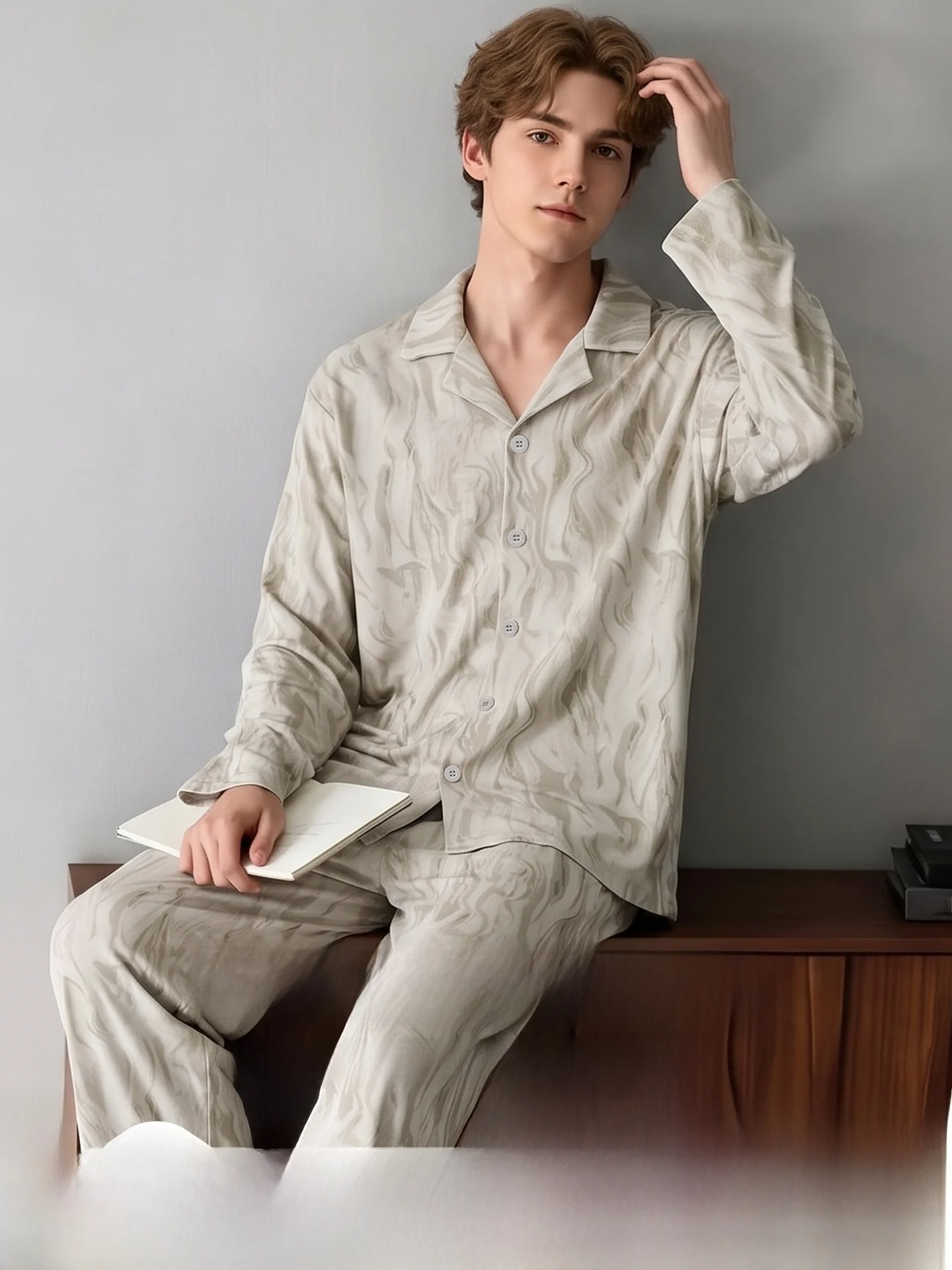 Pure Cotton Sleepwear Men's Long Sleeve Long Pants Home Clothes Set Can Be Worn outside Catman 2026 New Style Spring Autumn
