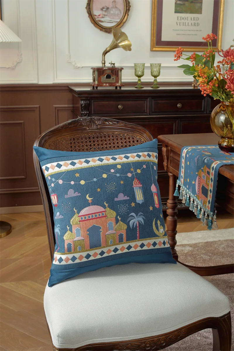 Gewebter Jacquard-Stern-Mond-Schloss-Kamel-Patchwork-Kissenbezug Cojines Wohnzimmer-Sofa-Dekoration Rückenlehnen-Kissenbezüge – Detail 15
