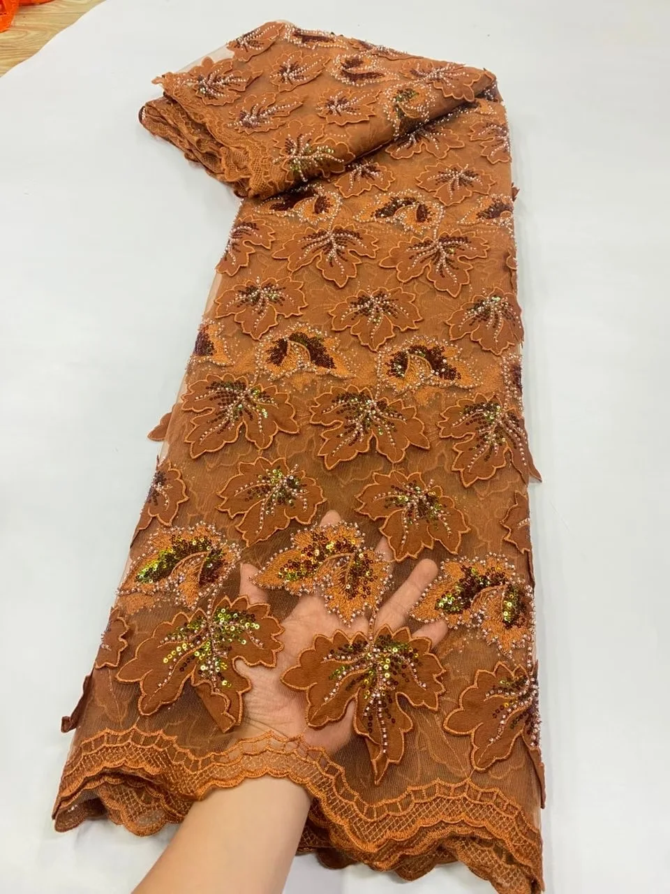 

Latest African Nigerian 2025 Tulle Lace Fabric Guipure Embroidery Sequins High Quality for Sewing Dresses 5Yards JL503