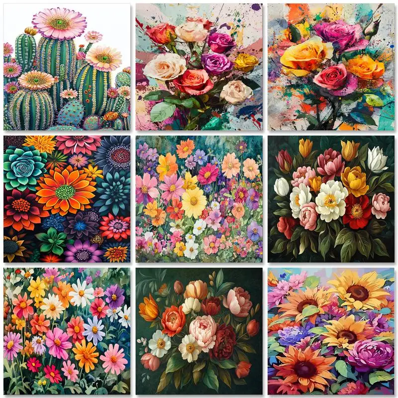 

CHENISTORY Coloring By Number Planet Kits For Adults Handpainted DIY Frame Oil Painting By Number flower Home Decoration Gift