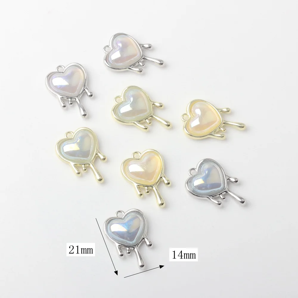 10pcs/pack Korean Version Simple Alloy Inlaid Resin Heart Shaped Small Pendant DIY Bracelets Necklaces Jewelry Accessories