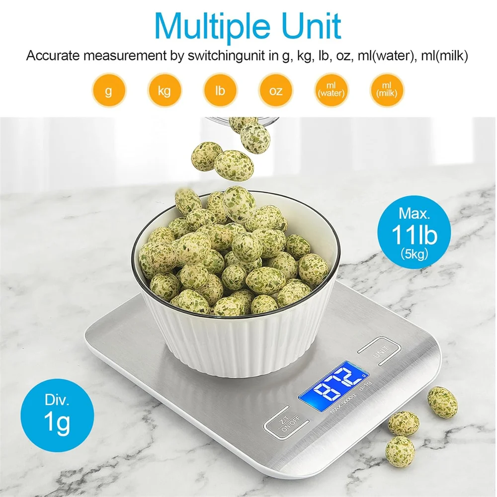 Digital Kitchen Scale, Professional Digital Scale 10kg/1g Accurate Measurement, Stainless Steel Kitchen Scale for Baking Cookin