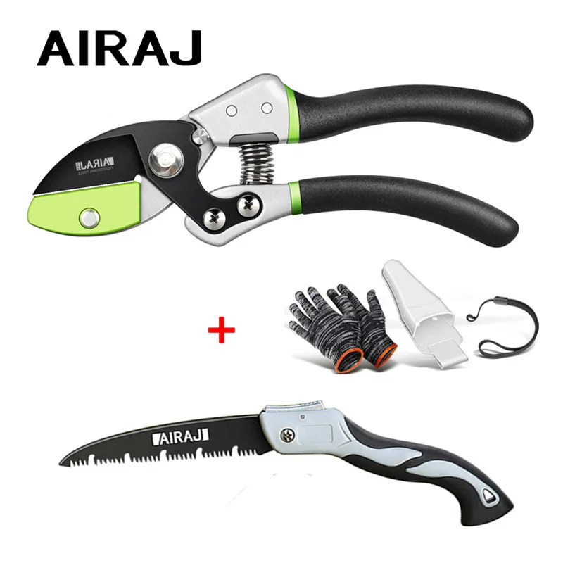 AIRAJ Pruning Shears Set Cutting 28mm Gardening Branches and Flowers Multifunctional Pruning Tool with Folding Saw and Gloves