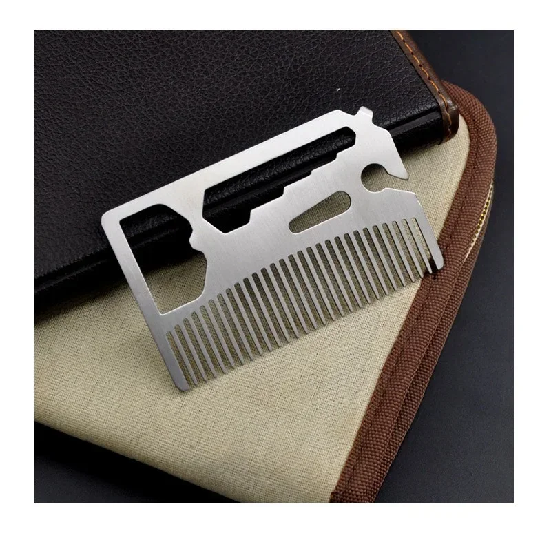 Men's Stainless Steel Comb Hairdressing, Beard Comb. Multi-function Bottle Opener Credit Card Size Gift for Men