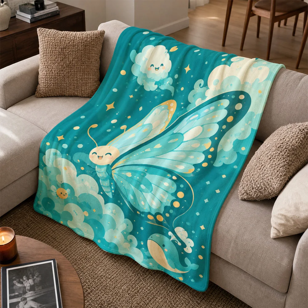 Whimsical Ocean Wave Butterfly Dolphin Throw Blanket Sofa Cover Decorative Throw for Living Room Nursery Kids Boho Decor