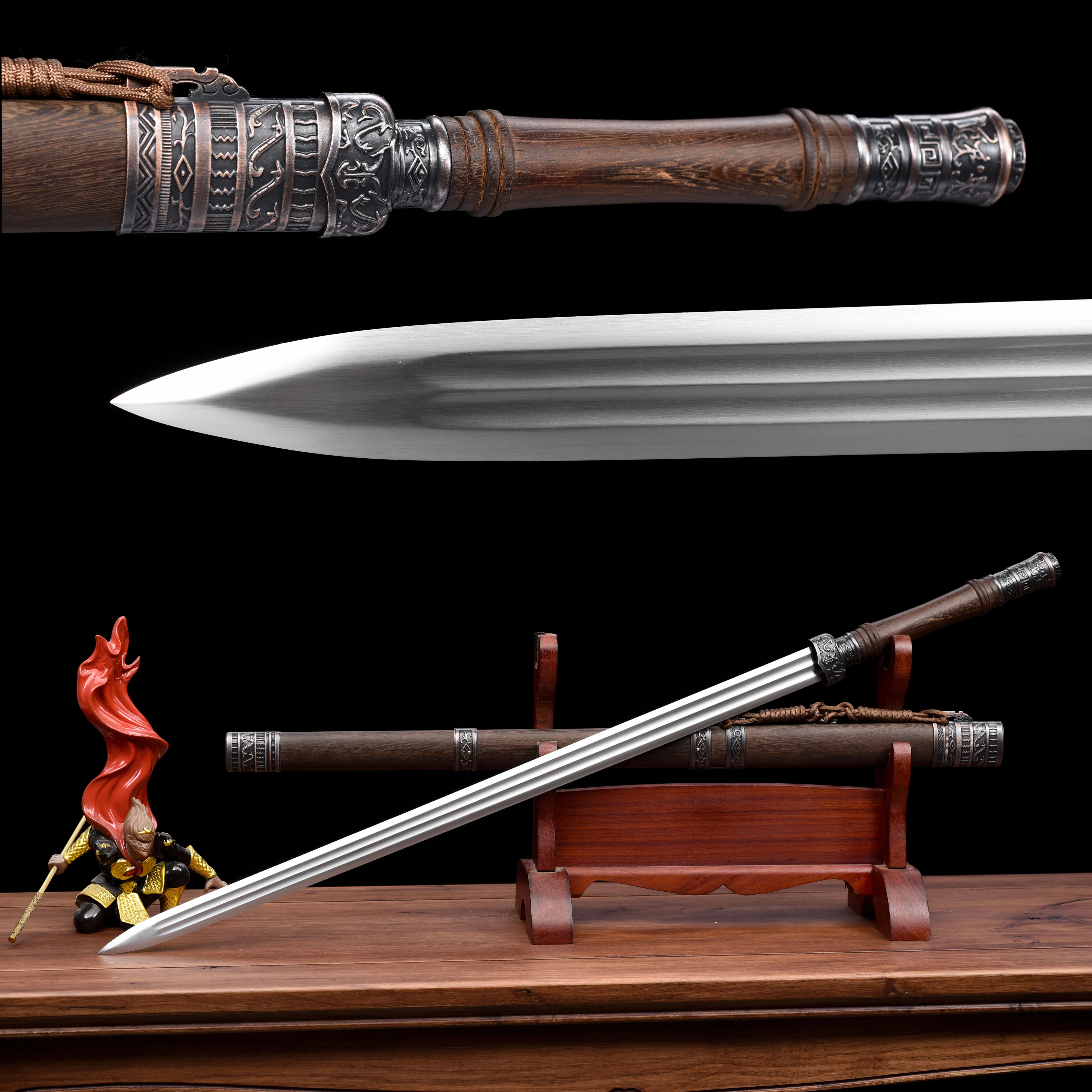 

100cm Medieval spring steel Chinese samurai sword katana full tang Combat Readiness fighting weapons Shirasaya wooden sheaths