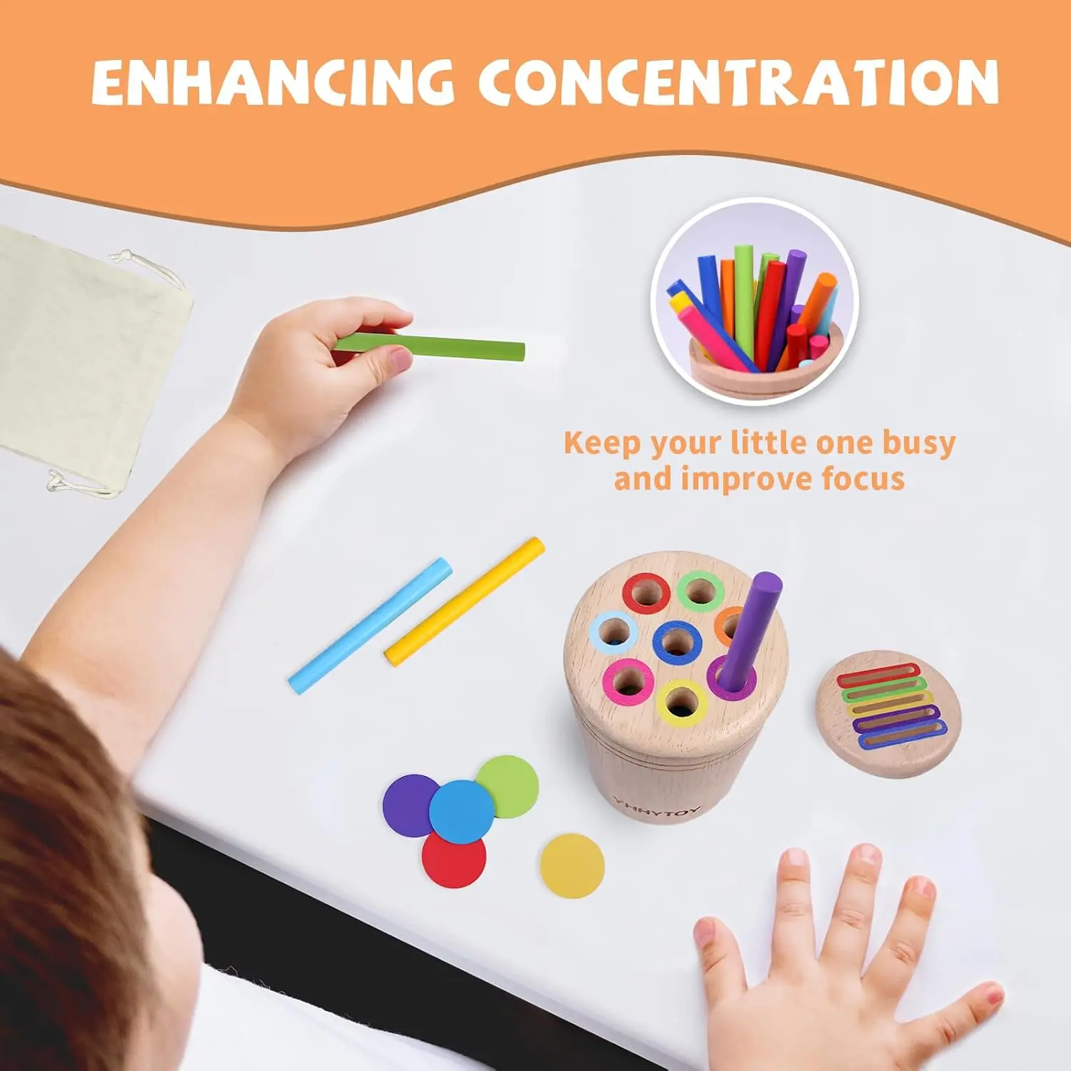 Jouets Montessori pour enfants de 3 ans, double jeu, jouet éducatif en bois de tri des couleurs, activités d'apprentissage préscolaires pour tout-petits, motricité Fine