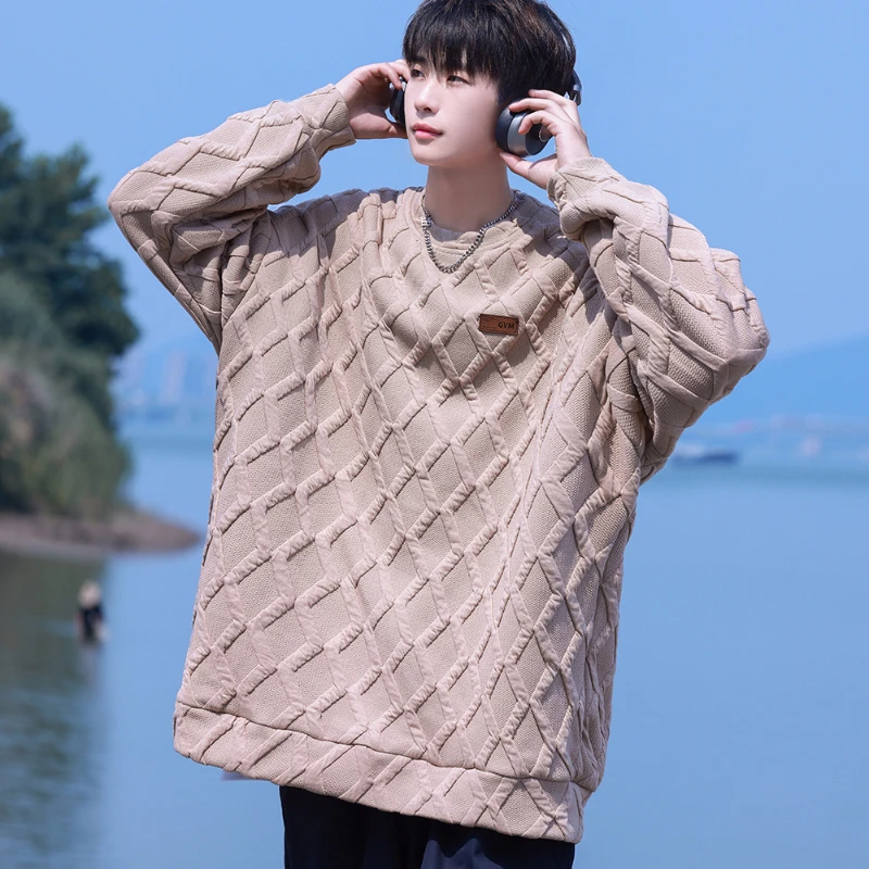 2023 Autumn and Winter New Men's Sweaters 3D Diamond Pattern Pullover Solid Large Sweater Fashion Trend Sweater 니트