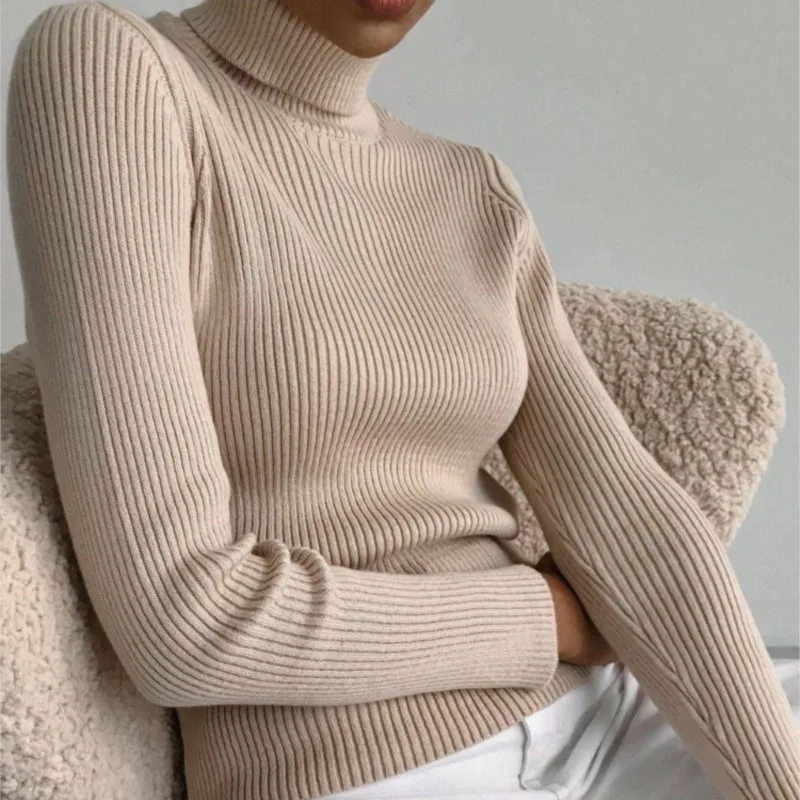 

Turtleneck Sweater Casual Knitted Undershirt Autumn Temperament Commuting Long-sleeved Pullover Solid Color Sweater Women